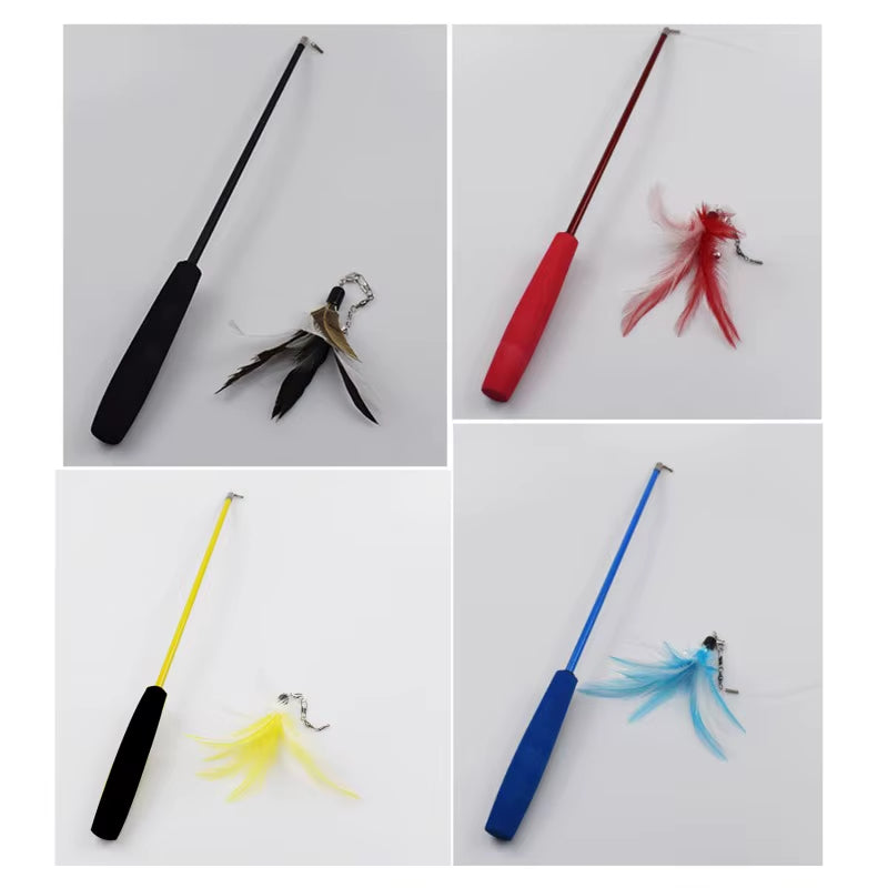 Interactive Cat Feather Toy Feather Teaser Stick Wand Pet Retractable Feather Bell Refill Replacement Catcher Product for Kitten