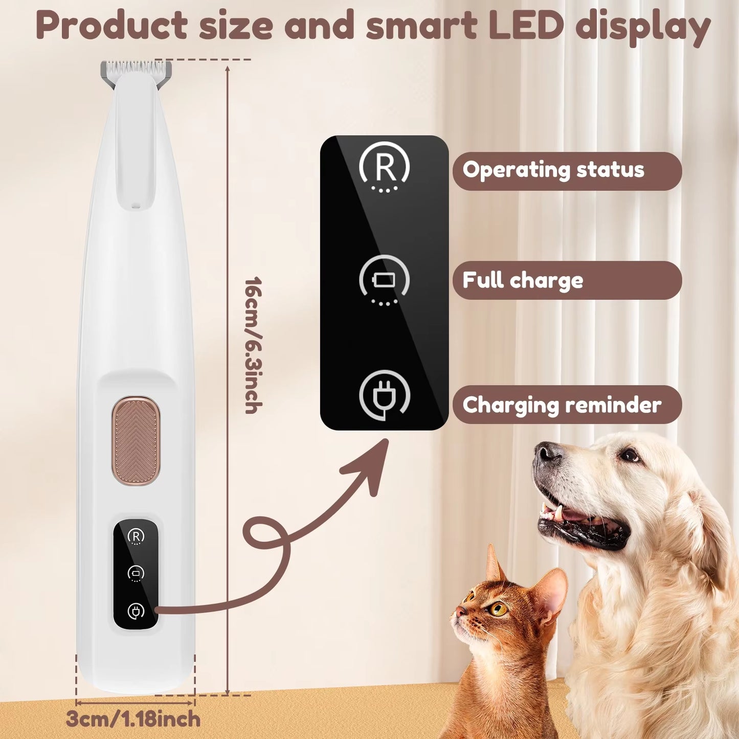 Pet Dog Paw Trimmer 500Mah Rechargeable Fully Waterproof Pet Hair Trimmer with LED Display Dog Clippers 18Mm Widen Blade