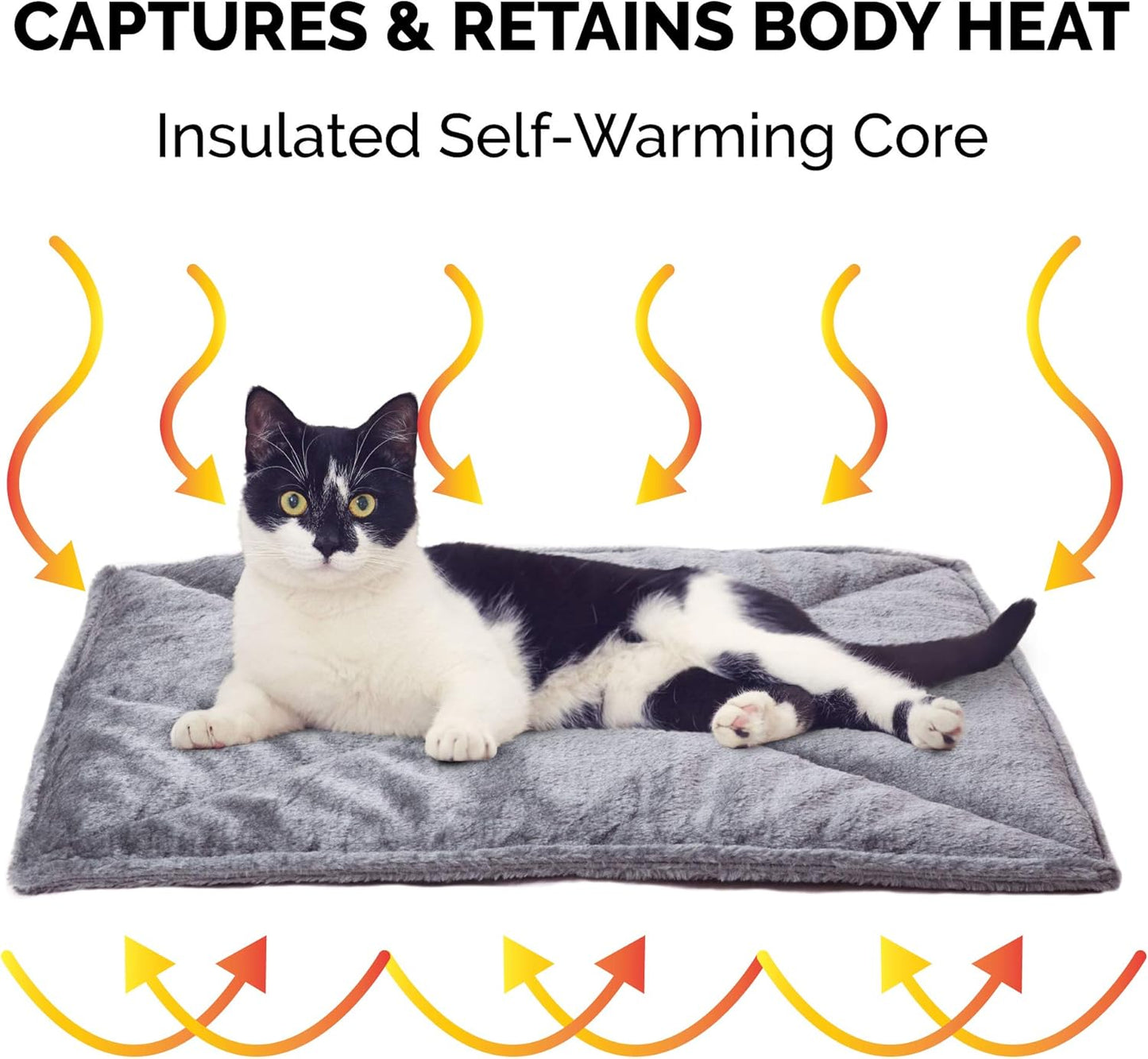 Thermanap Self-Warming Cat Bed for Indoor Cats & Small Dogs, Washable & Reflects Body Heat - Quilted Faux Fur Reflective Bed Mat - Gray, Small
