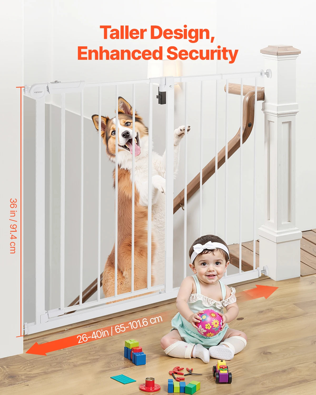 Baby Gate 28/30/36 Inches High Dog Gate Easy Step Walk Thru Child Pet Security Pressure Mount Kit Wall Cups Doorways