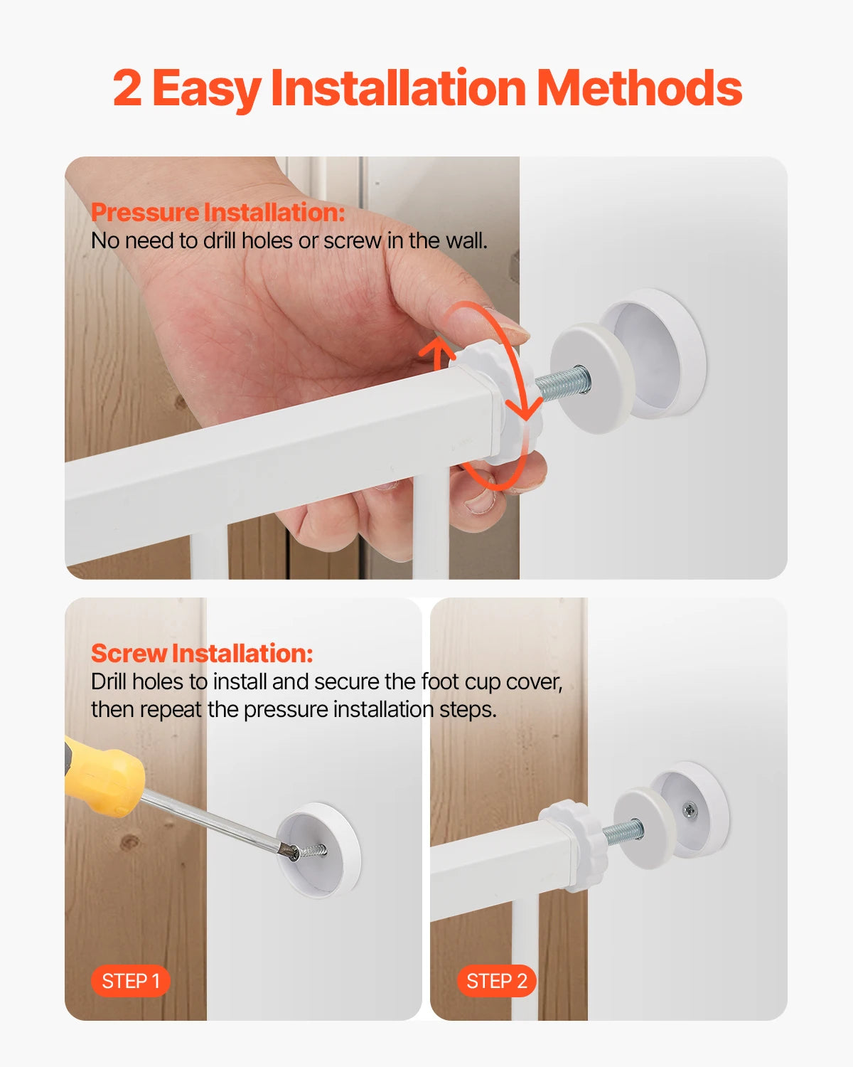 Baby Gate 28/30/36 Inches High Dog Gate Easy Step Walk Thru Child Pet Security Pressure Mount Kit Wall Cups Doorways