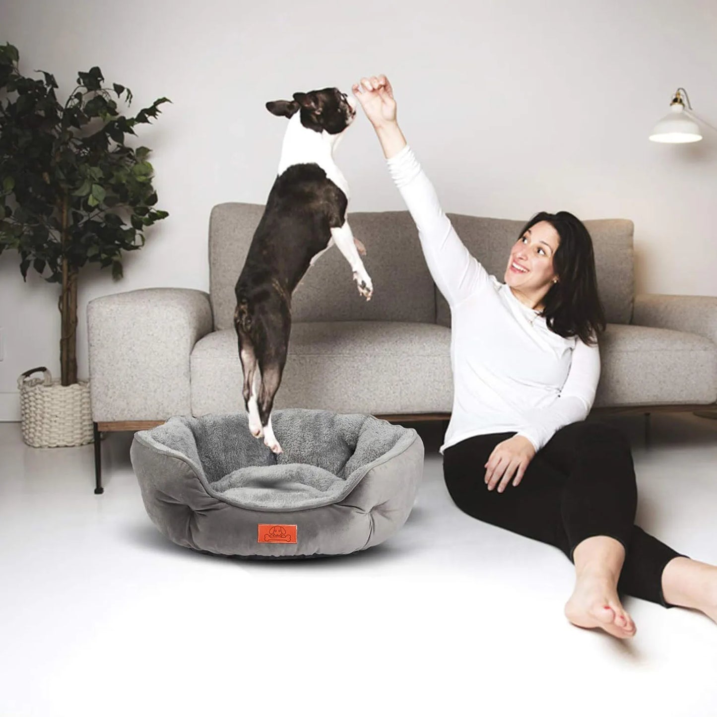 Pet Bed for Small and Large Pets, Soft, Washable, Non-Slip Base, Water Resistant, Grey, 50 Cm