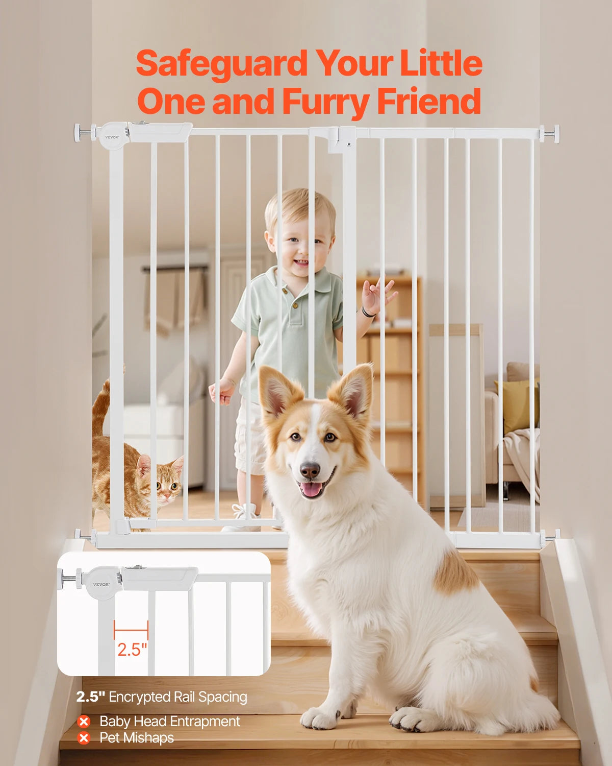 Baby Gate 28/30/36 Inches High Dog Gate Easy Step Walk Thru Child Pet Security Pressure Mount Kit Wall Cups Doorways