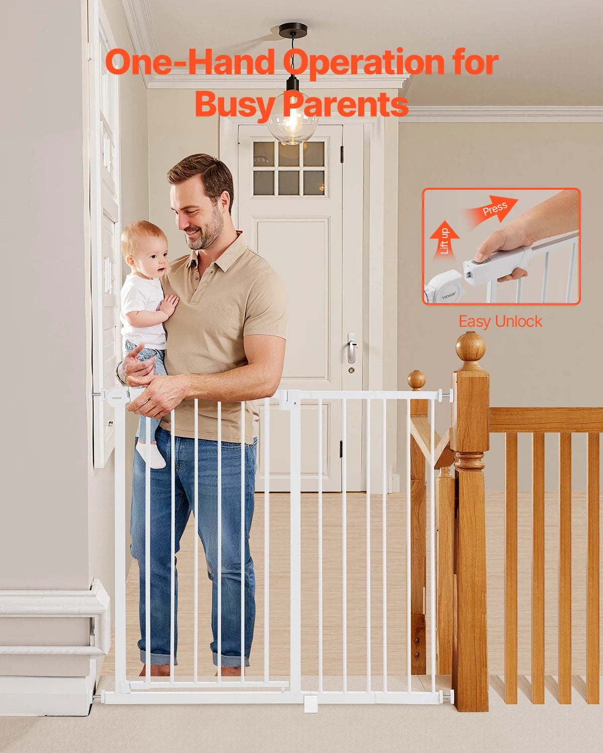 Baby Gate 28/30/36 Inches High Dog Gate Easy Step Walk Thru Child Pet Security Pressure Mount Kit Wall Cups Doorways