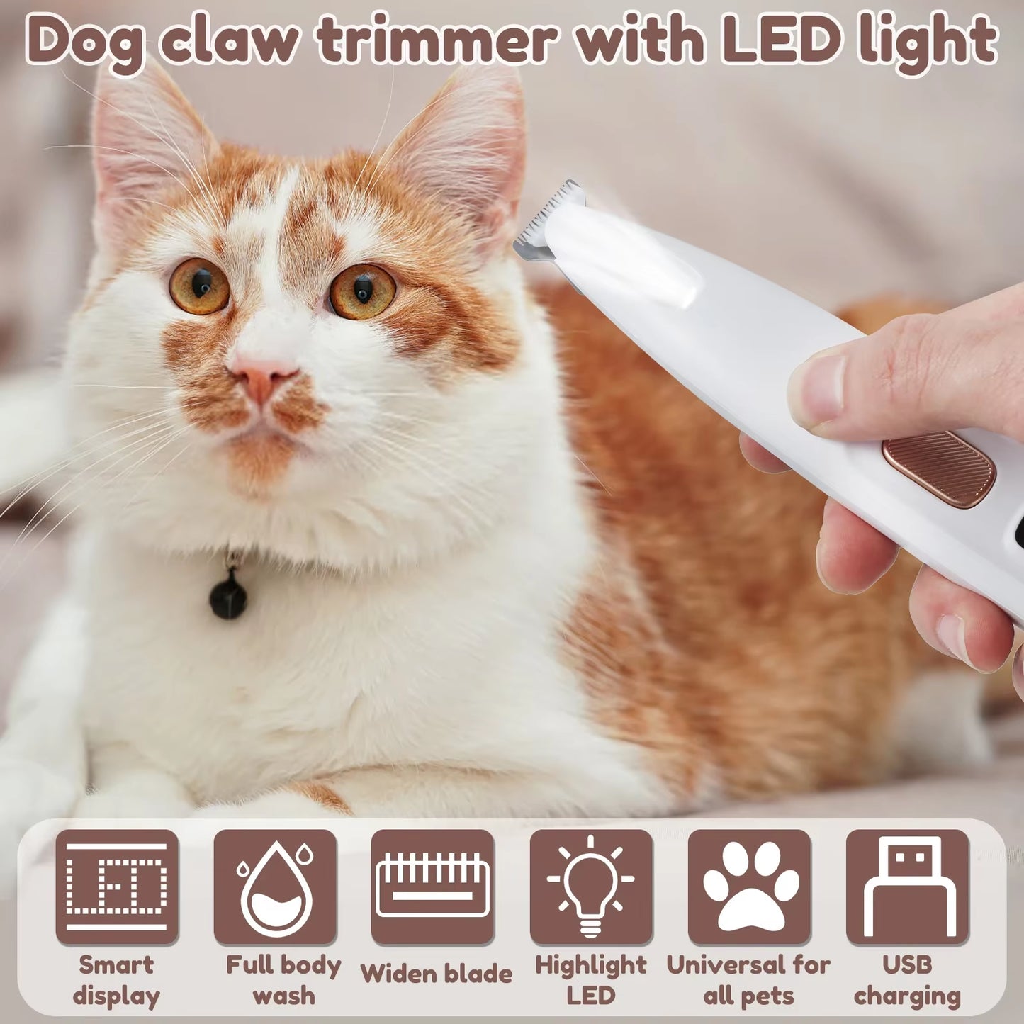 Pet Dog Paw Trimmer 500Mah Rechargeable Fully Waterproof Pet Hair Trimmer with LED Display Dog Clippers 18Mm Widen Blade