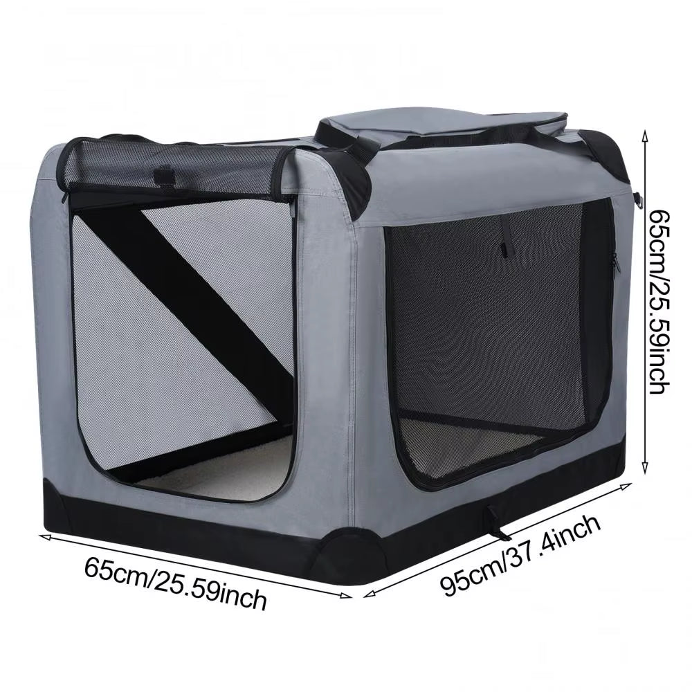 Foldable Pet Bed, Mesh Material Doors and Windows, Portable Travel Folding Pet Cage, Pet Box with Zipper Pocket, Soft Lining