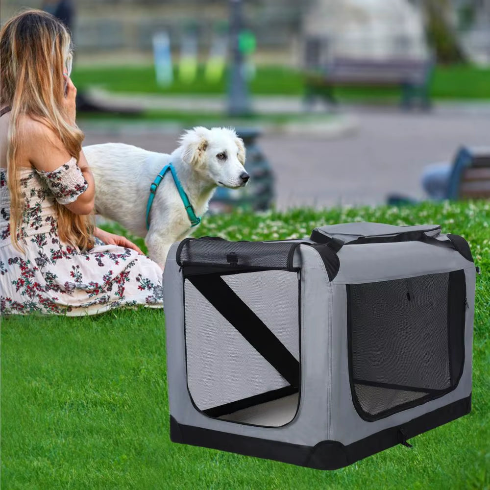 Foldable Pet Bed, Mesh Material Doors and Windows, Portable Travel Folding Pet Cage, Pet Box with Zipper Pocket, Soft Lining