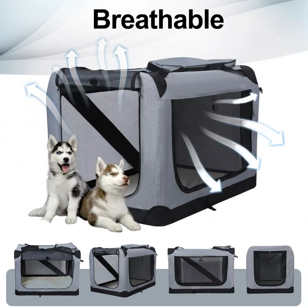 Foldable Pet Bed, Mesh Material Doors and Windows, Portable Travel Folding Pet Cage, Pet Box with Zipper Pocket, Soft Lining