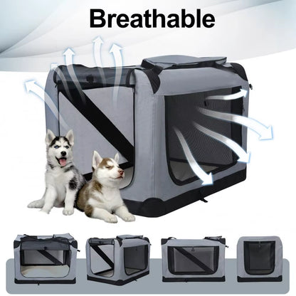Foldable Pet Bed, Mesh Material Doors and Windows, Portable Travel Folding Pet Cage, Pet Box with Zipper Pocket, Soft Lining