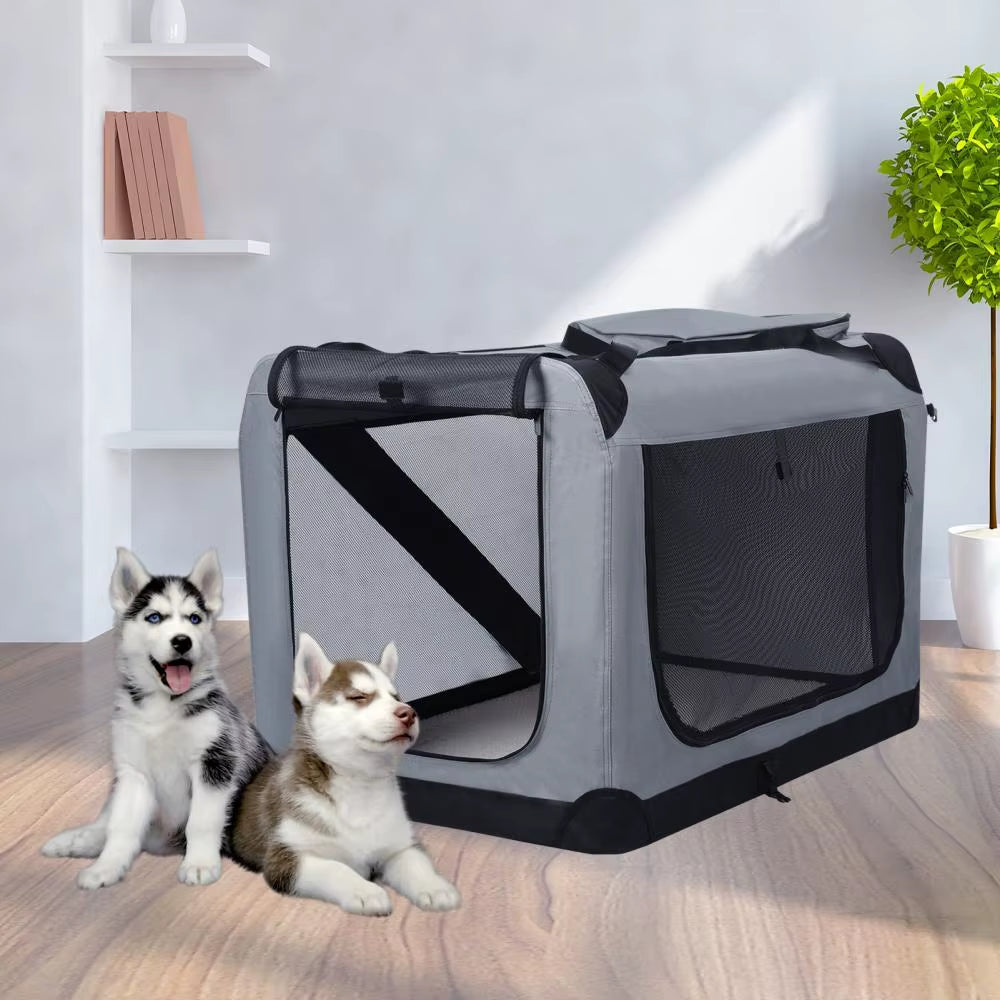 Foldable Pet Bed, Mesh Material Doors and Windows, Portable Travel Folding Pet Cage, Pet Box with Zipper Pocket, Soft Lining