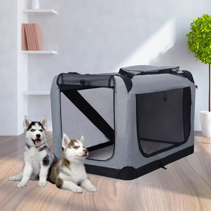 Foldable Pet Bed, Mesh Material Doors and Windows, Portable Travel Folding Pet Cage, Pet Box with Zipper Pocket, Soft Lining