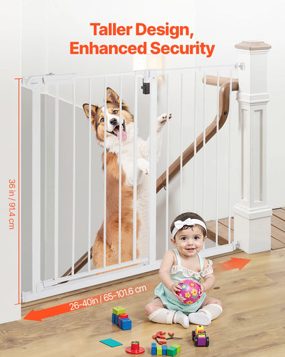Baby Gate 28/30/36 Inches High Dog Gate Easy Step Walk Thru Child Pet Security Pressure Mount Kit Wall Cups Doorways