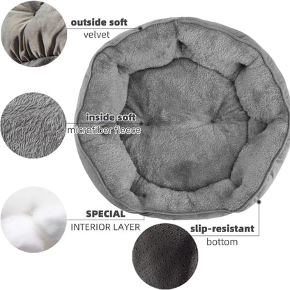 Pet Bed for Small and Large Pets, Soft, Washable, Non-Slip Base, Water Resistant, Grey, 50 Cm