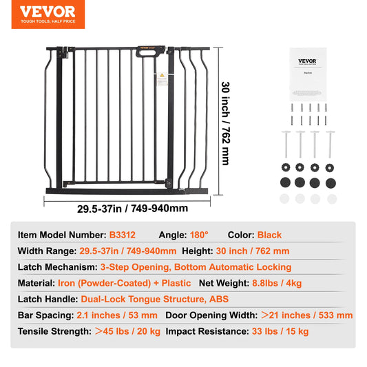Baby Gate 28/30/36 Inches High Dog Gate Easy Step Walk Thru Child Pet Security Pressure Mount Kit Wall Cups Doorways