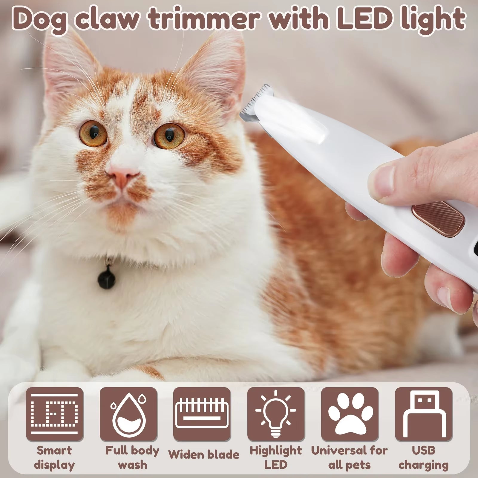 Pet Dog Paw Trimmer 500Mah Rechargeable Fully Waterproof Pet Hair Trimmer with LED Display Dog Clippers 18Mm Widen Blade